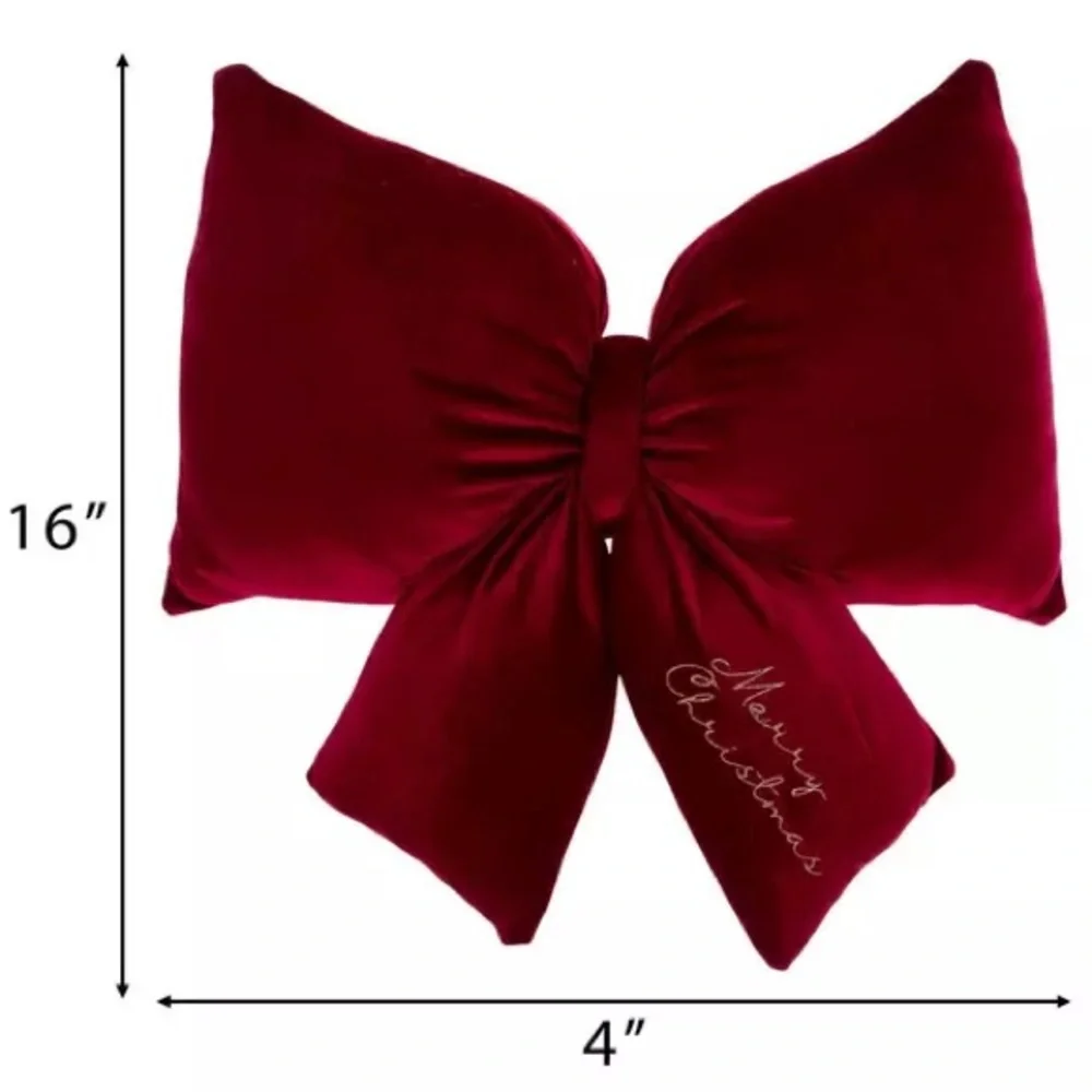 Merry Christmas Red Bow Pillow Velour